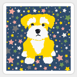 Yellow Miniature Schnauzer and Stars on Blue Background Sticker